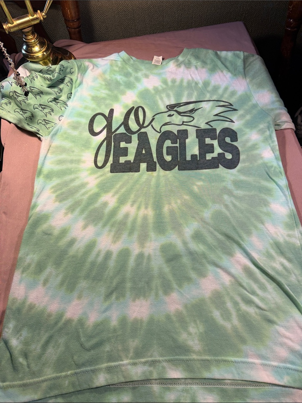 Tultex Green & White Tie-Dye "Go Eagles" Short Sleeve Tee